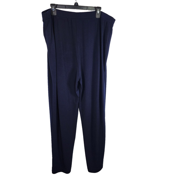 Susan Graver Womens Regular Liquid Knit Straight Leg Pants 1X Navy Blue Pull On - Picture 2 of 10
